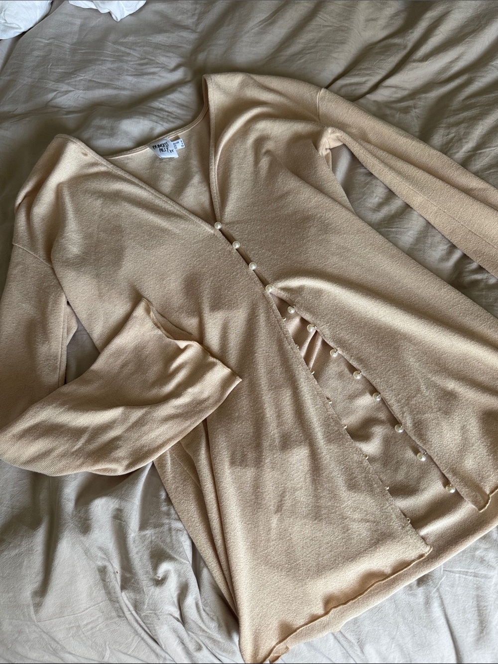 Princess Polly Beige Pearl-Button Knit Top